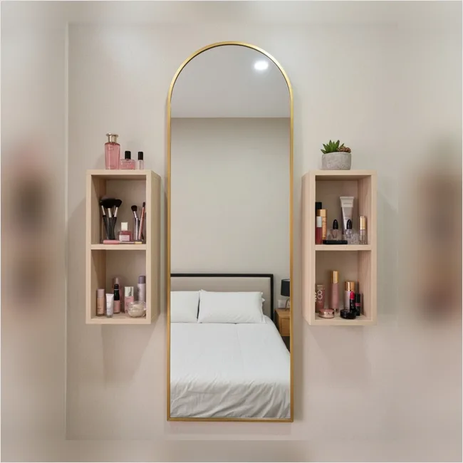 Dressing Mirror 13 - Semi round shape golden metal frame