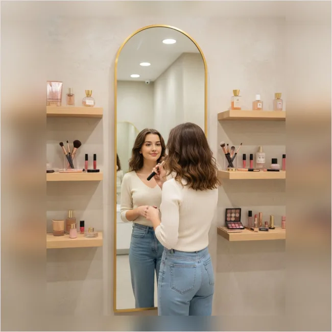 Dressing Mirror 13 - Semi round shape golden metal frame